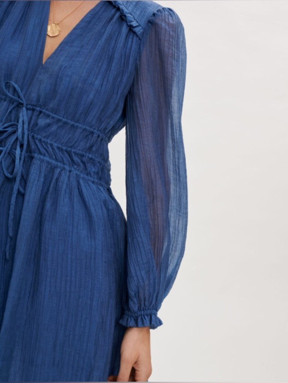 NWT Maje Dress — Riala Voile Dress in Blue, Long sleeve blue dress with skirt, S - Picture 6 of 16